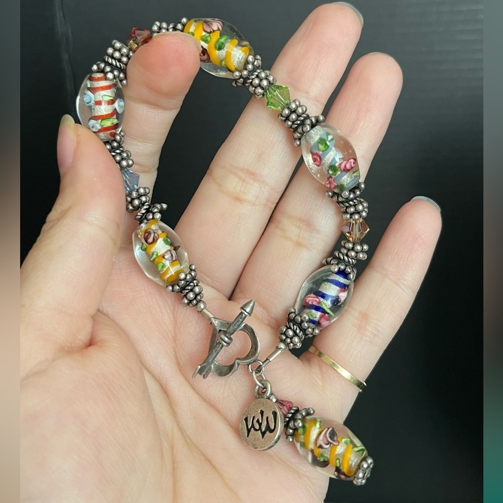 Sterling silver glass bead circular bracelet - Picture 2 of 7